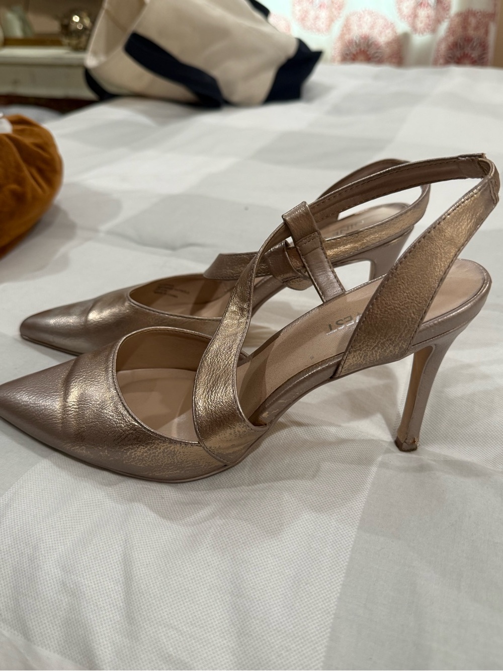 Nine West Metallic Rose Gold Pointed Slingback Heels